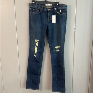 NWT J Brand Jeans Dark Blue Straight Leg Distressed Women’s 30 USA Long Length